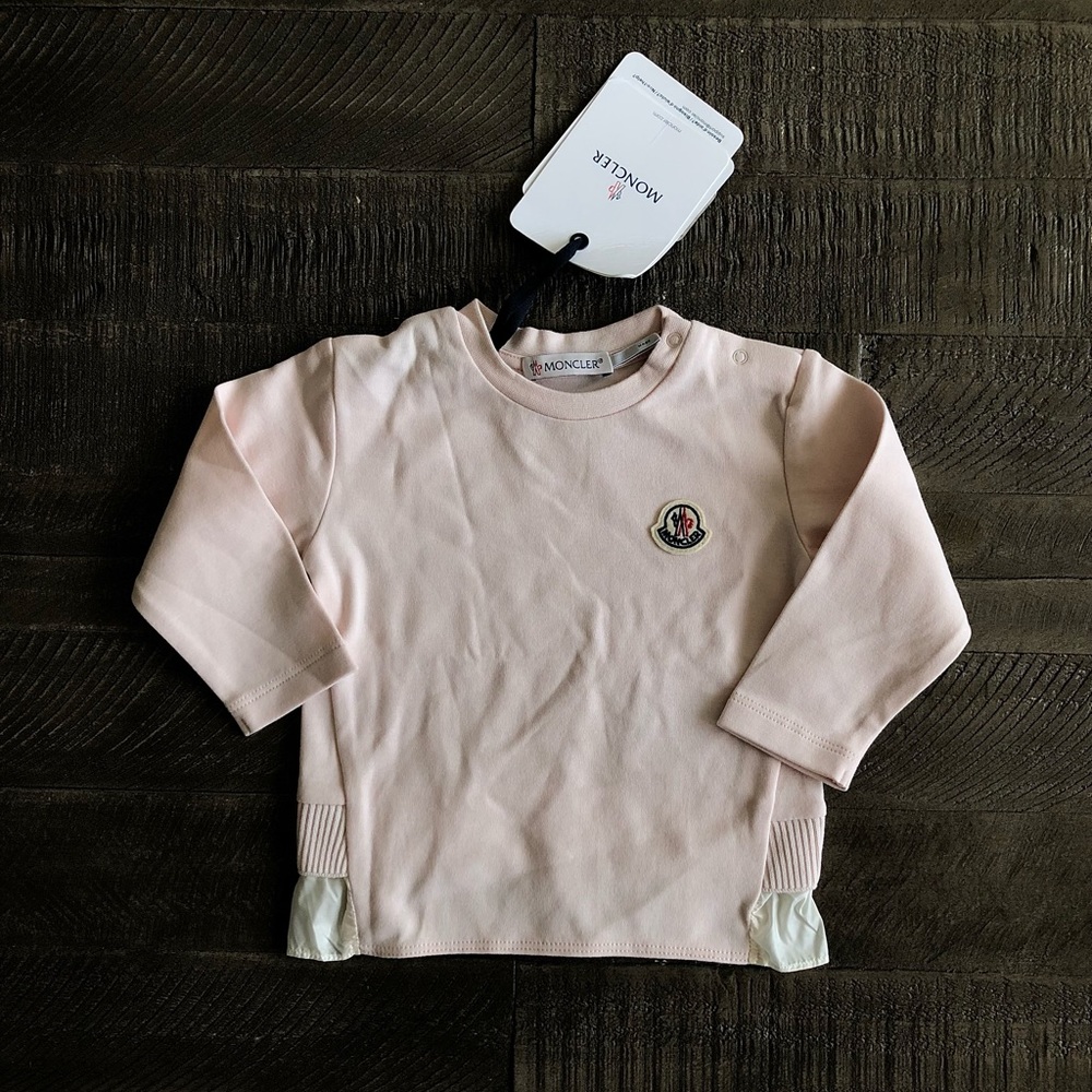 Moncler Kids Enfant Girls Pink Cotton Logo Top Long Sleeve